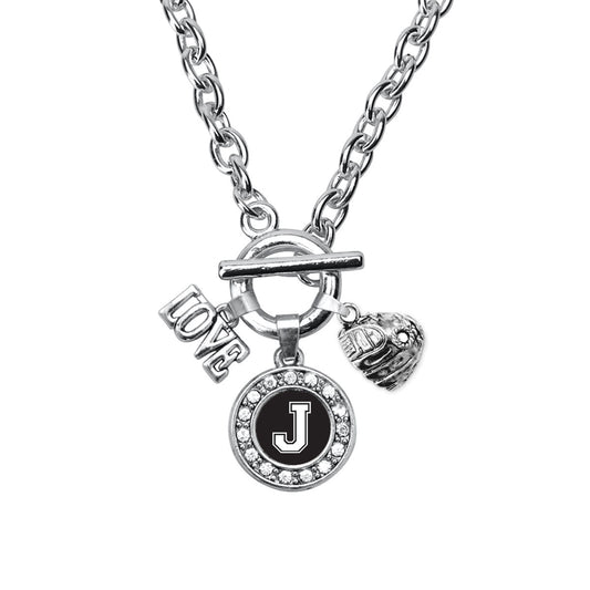 Silver Baseball Glove - Sports Initial J Circle Charm Toggle Necklace