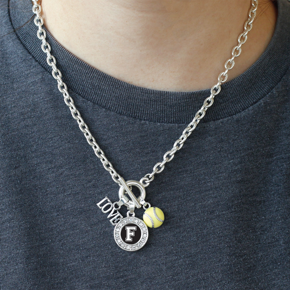 Silver Softball - Sports Initial F Circle Charm Toggle Necklace