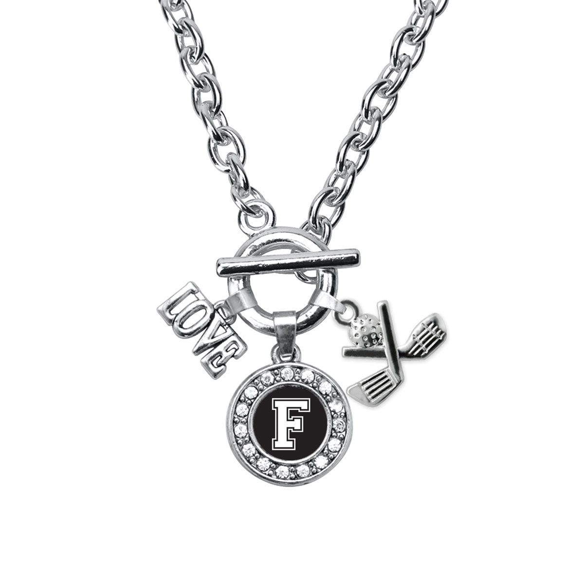 Silver Cheerleader - Sports Initial F Circle Charm Toggle Necklace