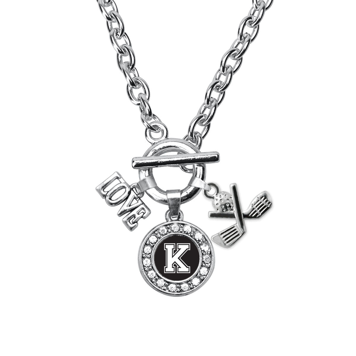 Silver Cheerleader - Sports Initial K Circle Charm Toggle Necklace