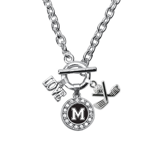 Silver Cheerleader - Sports Initial M Circle Charm Toggle Necklace