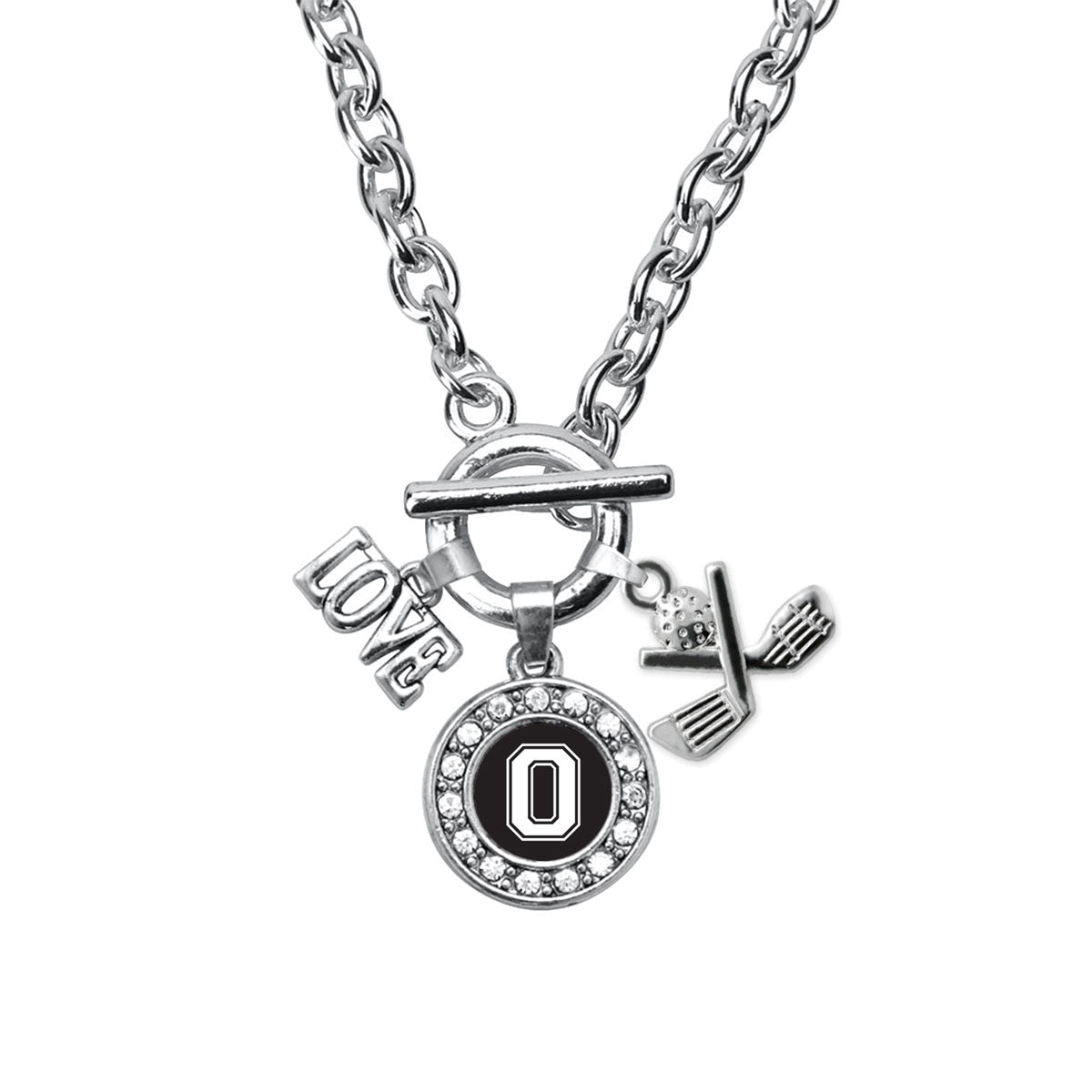 Silver Cheerleader - Sports Initial O Circle Charm Toggle Necklace