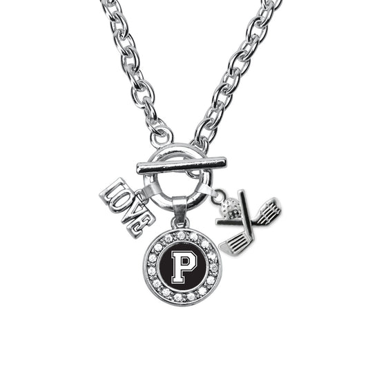 Silver Cheerleader - Sports Initial P Circle Charm Toggle Necklace