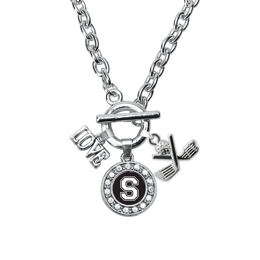 Silver Cheerleader - Sports Initial S Circle Charm Toggle Necklace