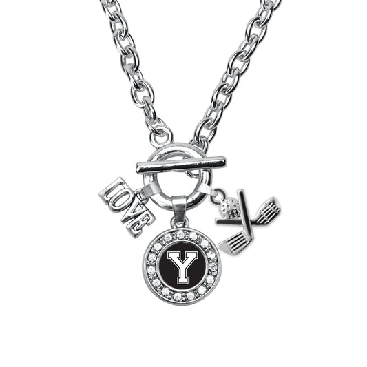 Silver Cheerleader - Sports Initial Y Circle Charm Toggle Necklace