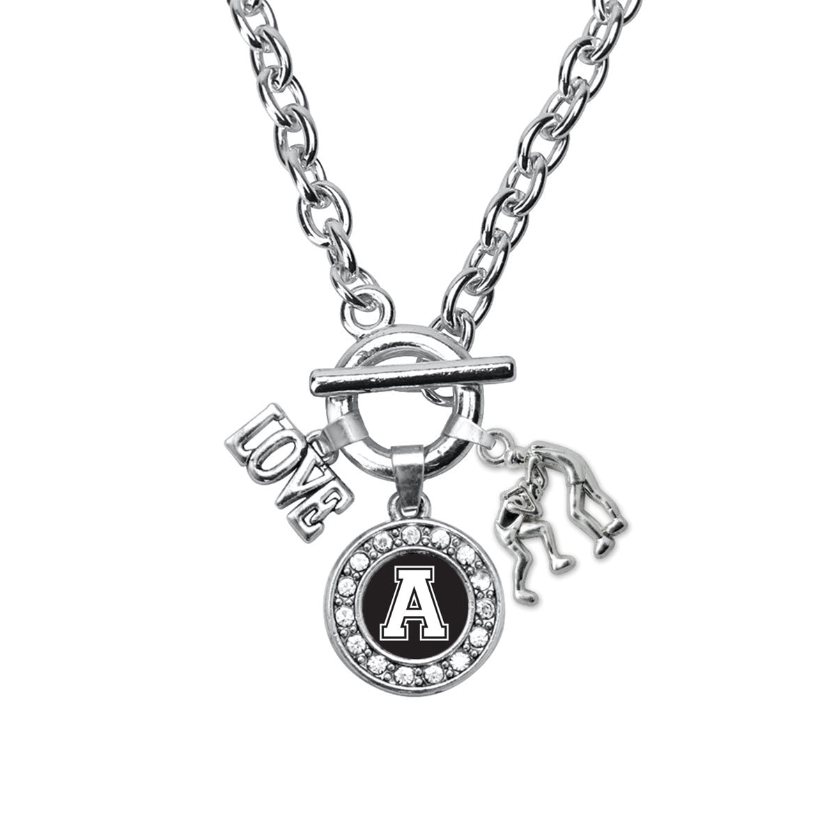 Silver Wrestling - Sports Initial A Circle Charm Toggle Necklace