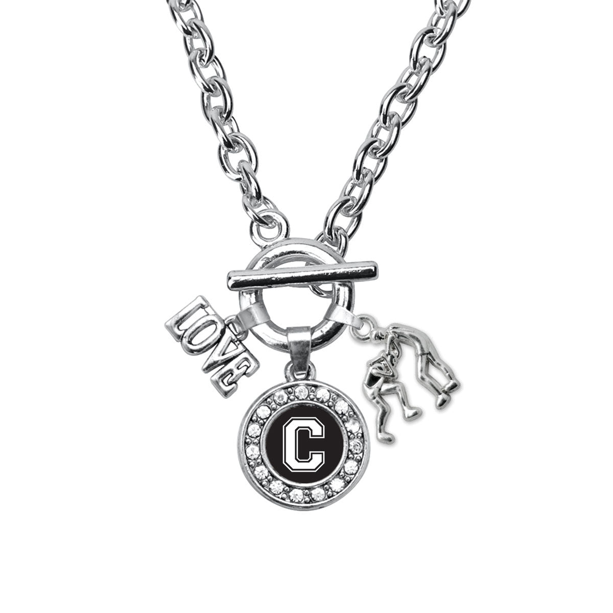 Silver Wrestling - Sports Initial C Circle Charm Toggle Necklace