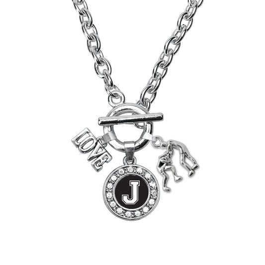 Silver Wrestling - Sports Initial J Circle Charm Toggle Necklace