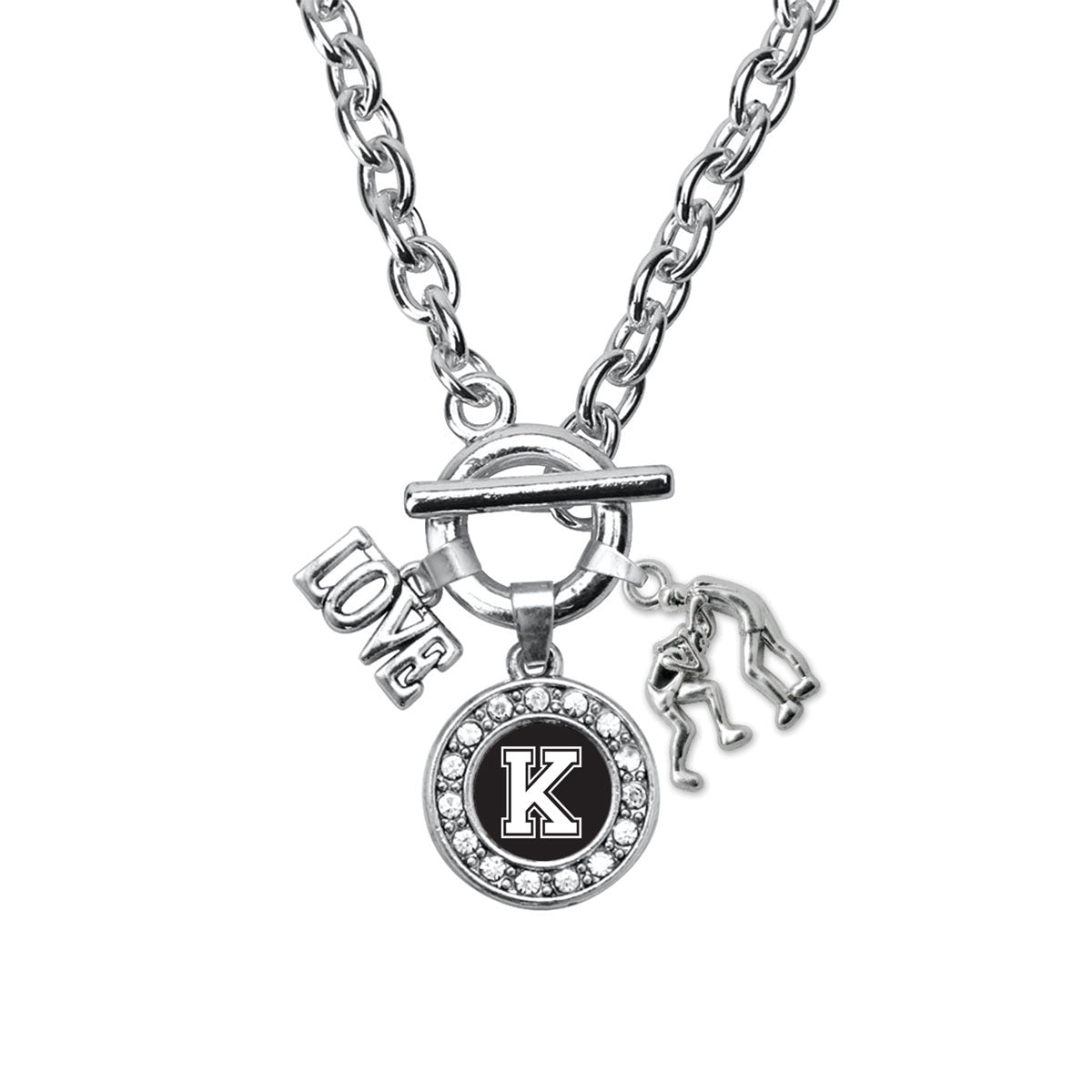 Silver Wrestling - Sports Initial K Circle Charm Toggle Necklace