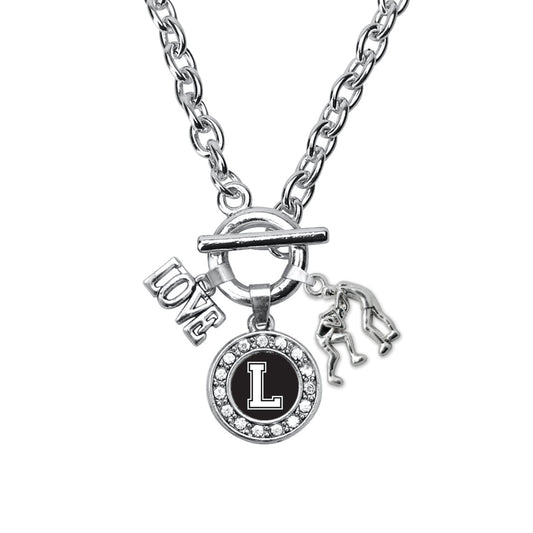 Silver Wrestling - Sports Initial L Circle Charm Toggle Necklace