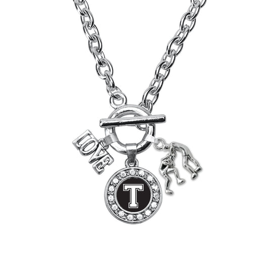 Silver Wrestling - Sports Initial T Circle Charm Toggle Necklace