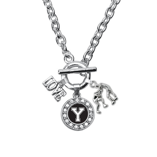 Silver Wrestling - Sports Initial Y Circle Charm Toggle Necklace
