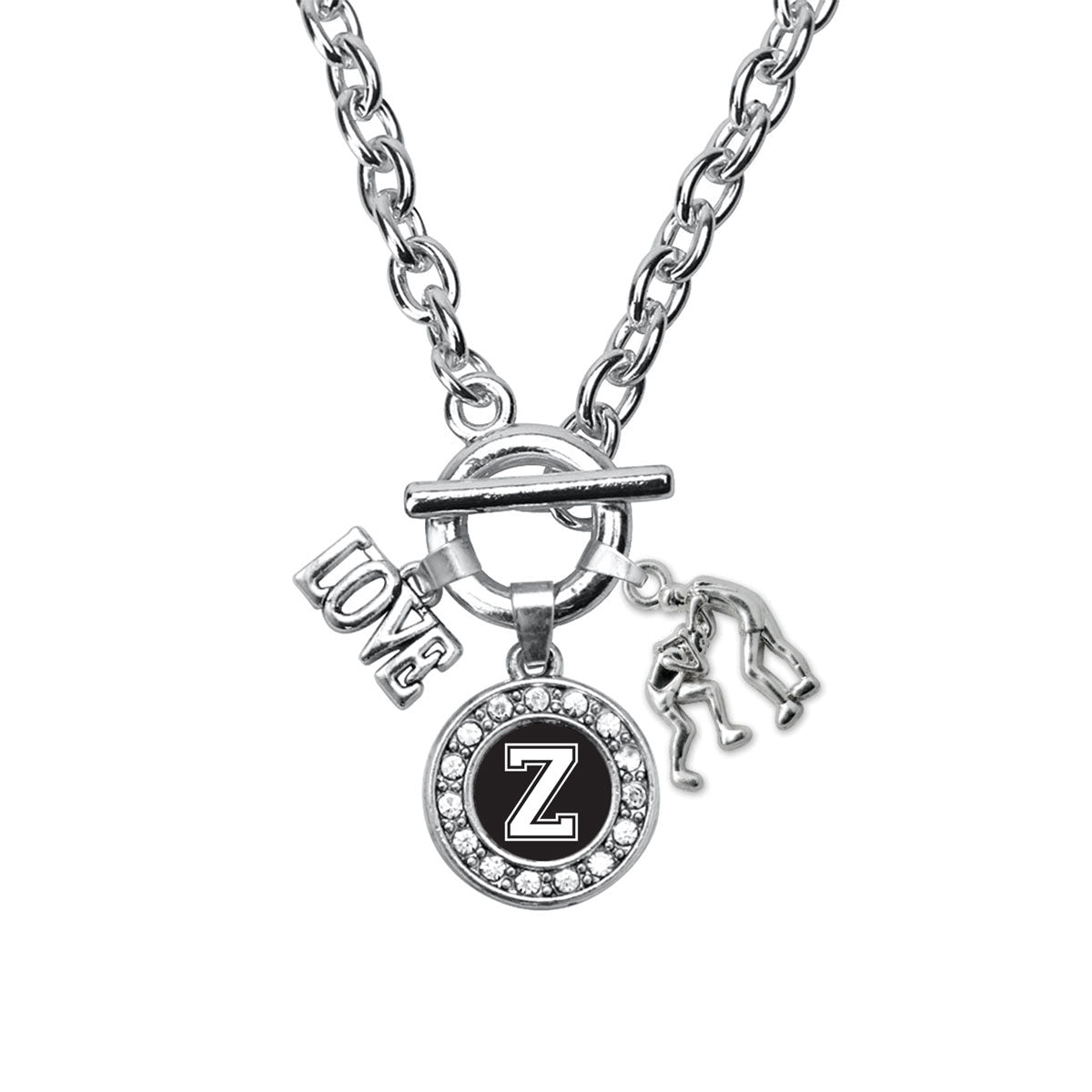 Silver Wrestling - Sports Initial Z Circle Charm Toggle Necklace
