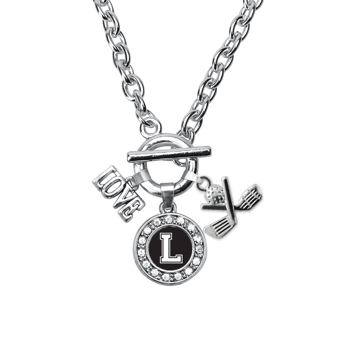 Silver Golf - Sports Initial L Circle Charm Toggle Necklace