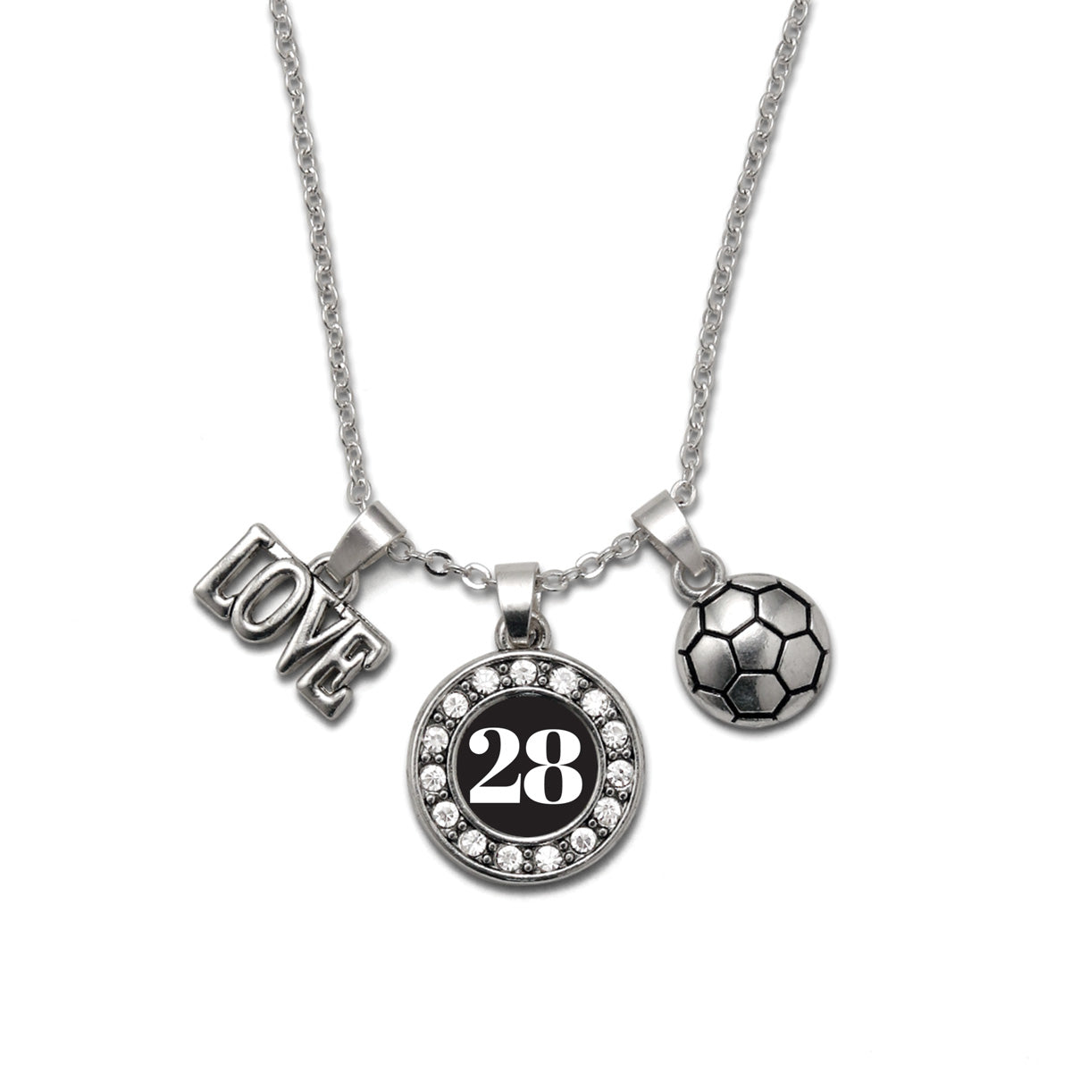 Silver Soccer - Sports Number 28 Circle Charm Classic Necklace