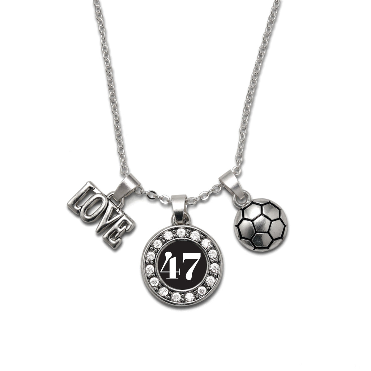 Silver Soccer - Sports Number 47 Circle Charm Classic Necklace