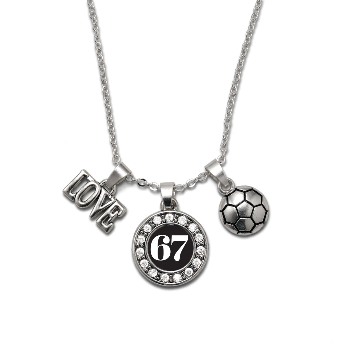 Silver Soccer - Sports Number 67 Circle Charm Classic Necklace