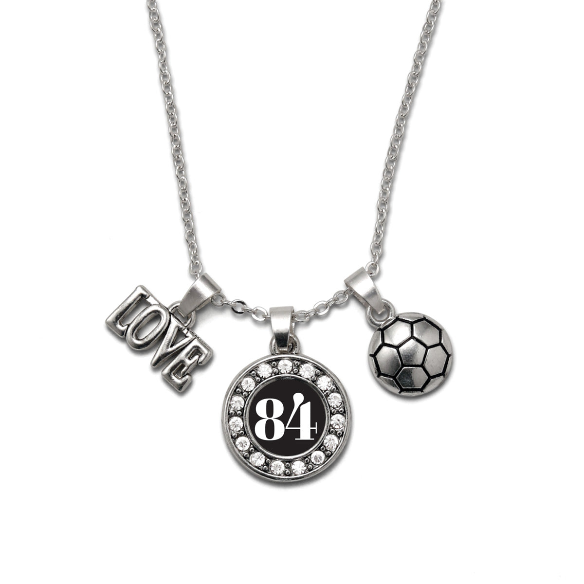 Silver Soccer - Sports Number 84 Circle Charm Classic Necklace