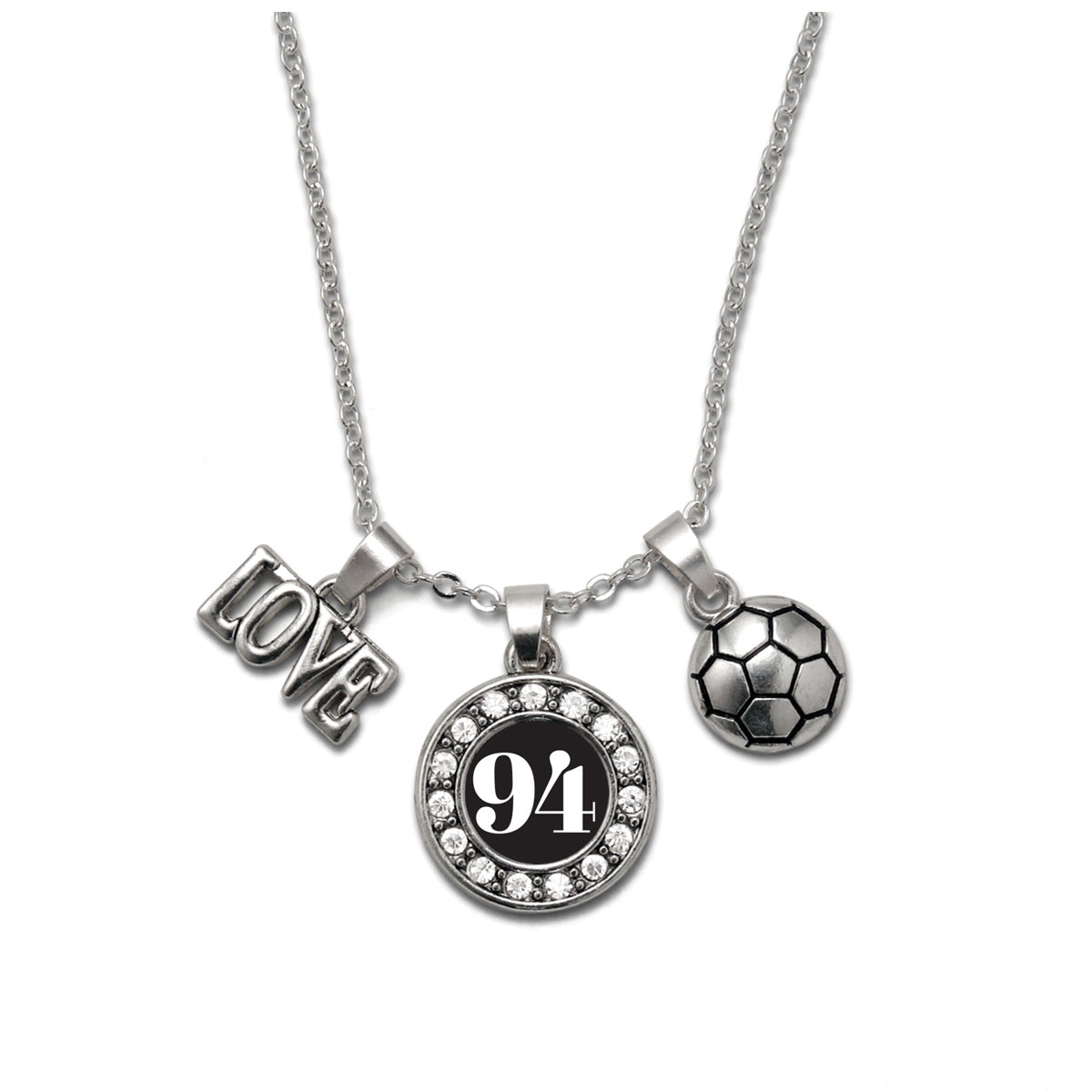 Silver Soccer - Sports Number 94 Circle Charm Classic Necklace