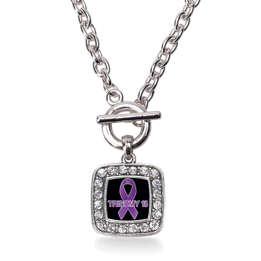 Silver Trisomy 18 Square Charm Toggle Necklace