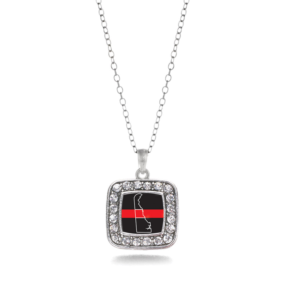 Silver Delaware Thin Red Line Square Charm Classic Necklace