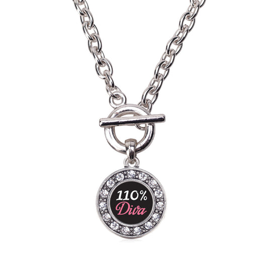 Silver 110% Diva Circle Charm Toggle Necklace