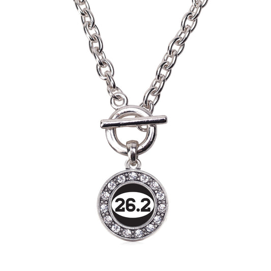 Silver 26.2 Runners Circle Charm Toggle Necklace