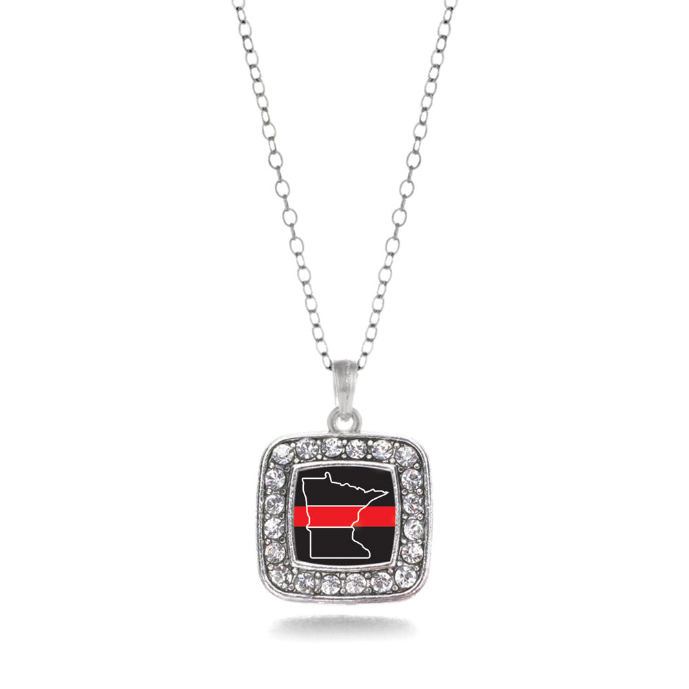 Silver Minnesota Thin Red Line Square Charm Classic Necklace