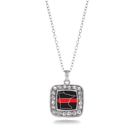 Silver Minnesota Thin Red Line Square Charm Classic Necklace