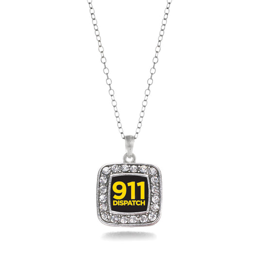 Silver 911 Dispatch Square Charm Classic Necklace