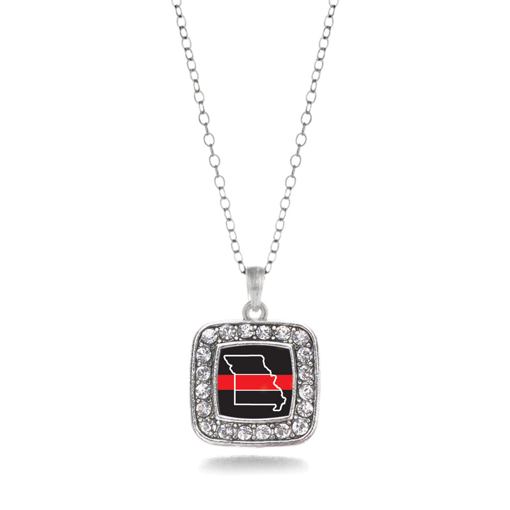 Silver Missouri Thin Red Line Square Charm Classic Necklace