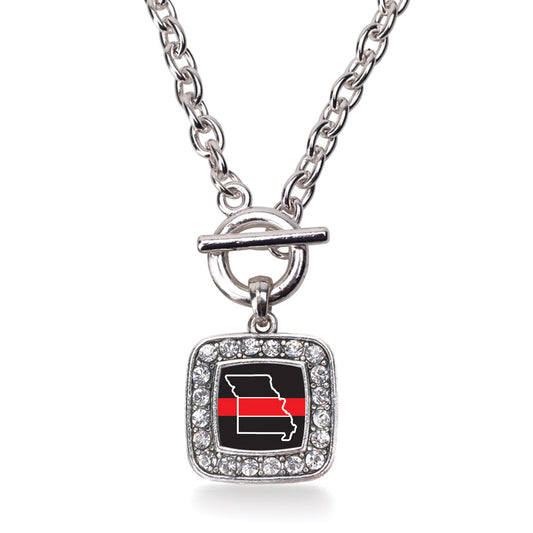 Silver Missouri Thin Red Line Square Charm Toggle Necklace