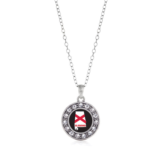Silver Alabama State Flag Circle Charm Classic Necklace