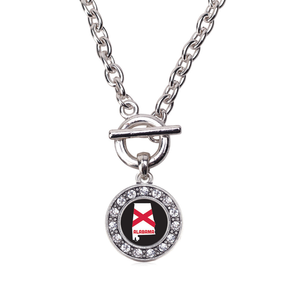 Silver Alabama State Flag Circle Charm Toggle Necklace