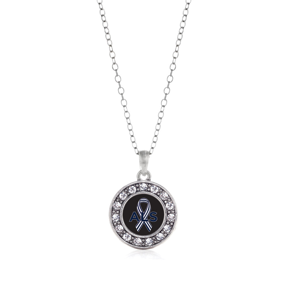 Silver ALS Awareness Circle Charm Classic Necklace