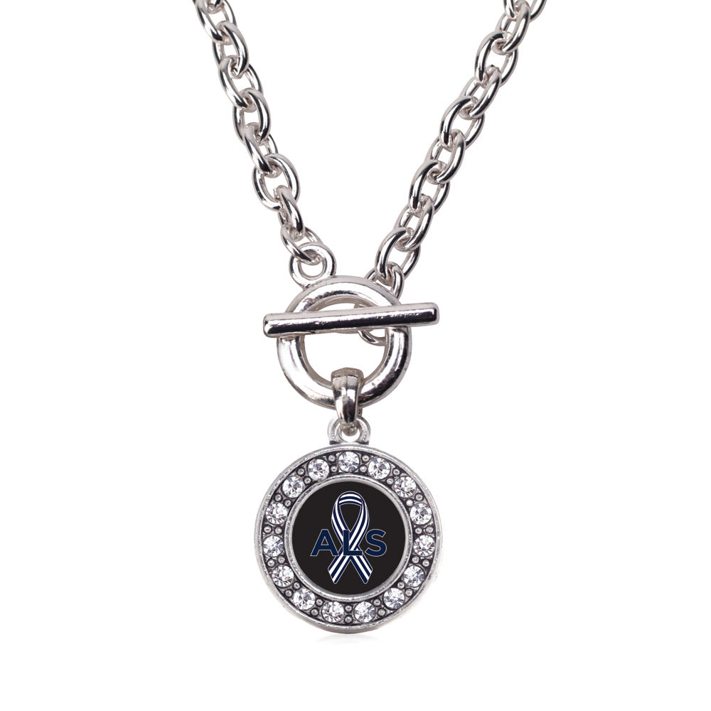 Silver ALS Awareness Circle Charm Toggle Necklace