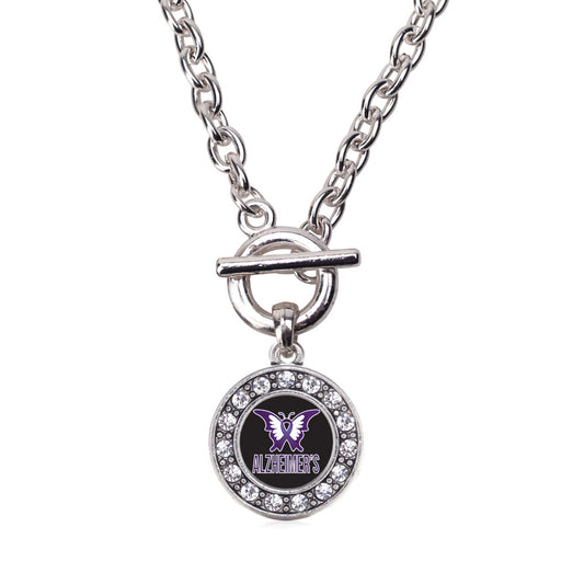 Silver Alzheimers Awareness Circle Charm Toggle Necklace