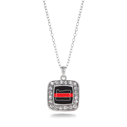 Silver Oregon Thin Red Line Square Charm Classic Necklace