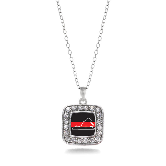 Silver Virginia Thin Red Line Square Charm Classic Necklace