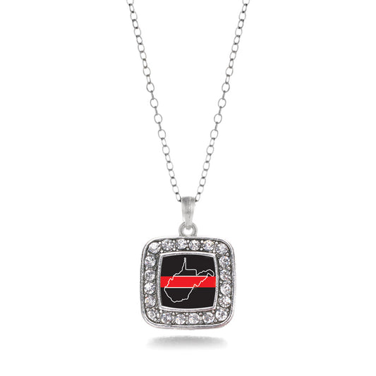 Silver West Virginia Thin Red Line Square Charm Classic Necklace