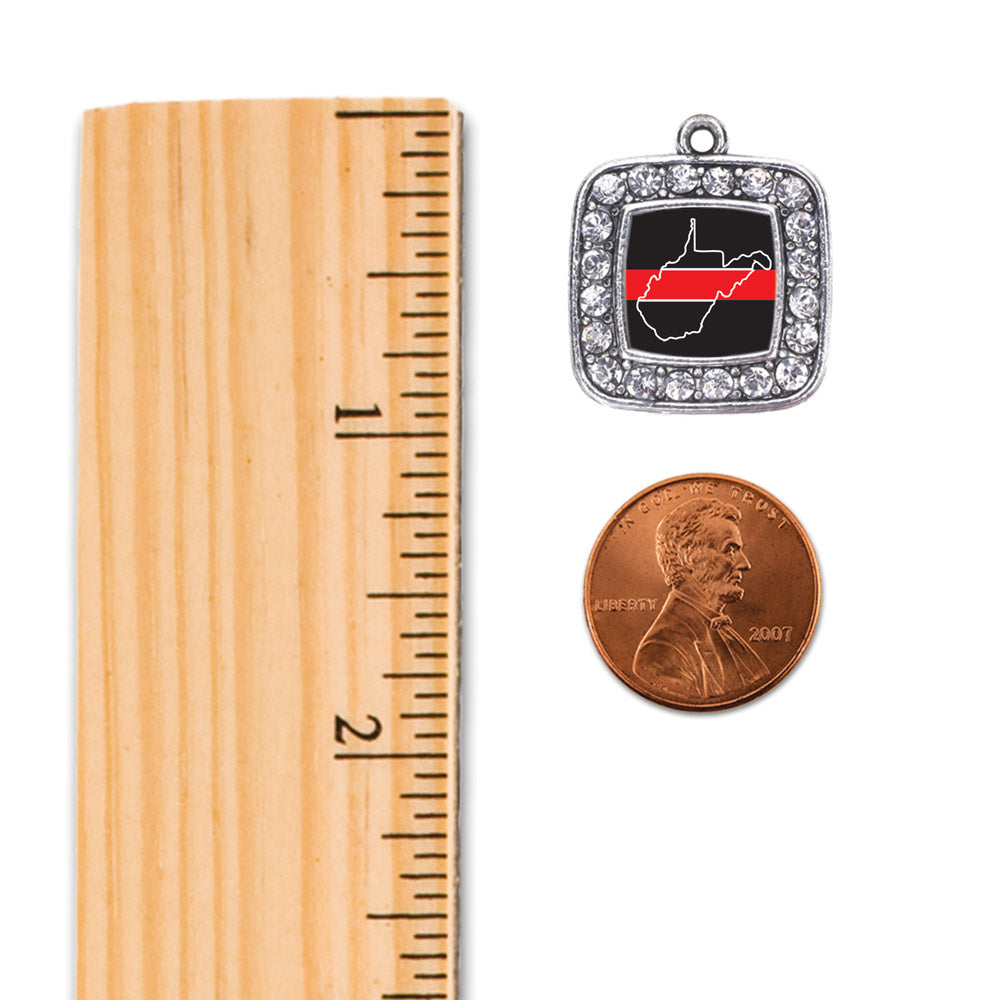 Silver West Virginia Thin Red Line Square Charm Classic Necklace