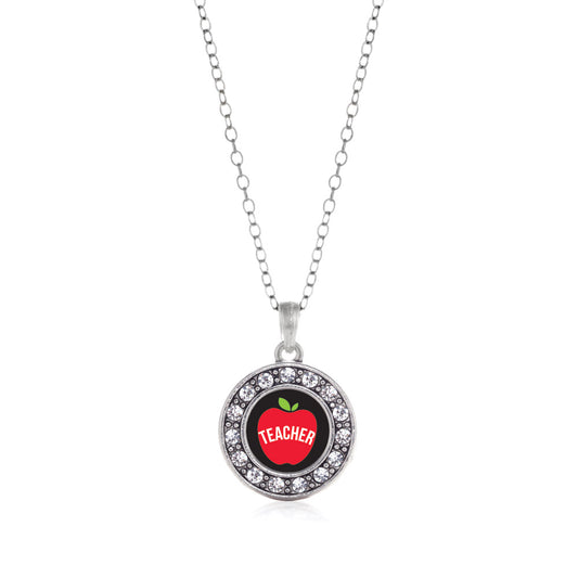 Silver Apples Are For Teachers Circle Charm Classic Necklace