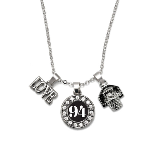 Silver Basketball Hoop - Sports Number 94 Circle Charm Classic Necklace