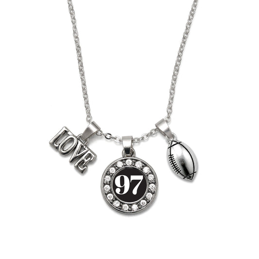 Silver Football - Sports Number 97 Circle Charm Classic Necklace