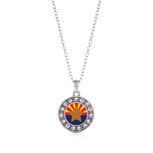Silver Arizona Flag Circle Charm Classic Necklace