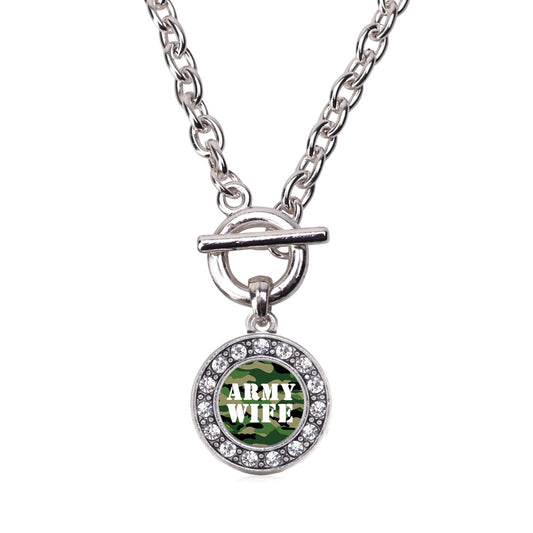 Silver Army Wife Circle Charm Toggle Necklace