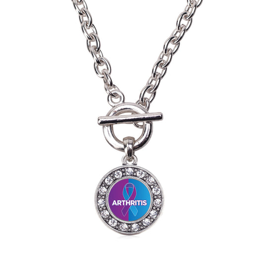 Silver Arthritis Circle Charm Toggle Necklace