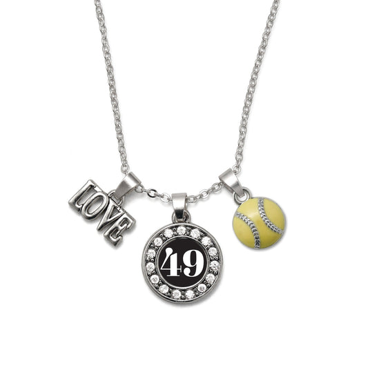 Silver Softball - Sports Number 49 Circle Charm Classic Necklace