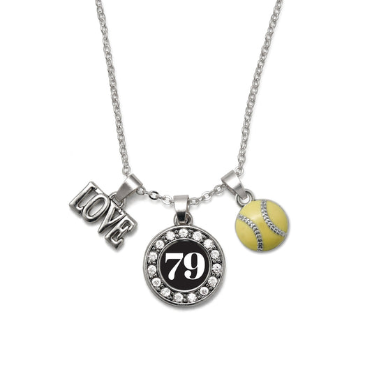 Silver Softball - Sports Number 79 Circle Charm Classic Necklace