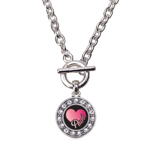 Silver Aunt Circle Charm Toggle Necklace